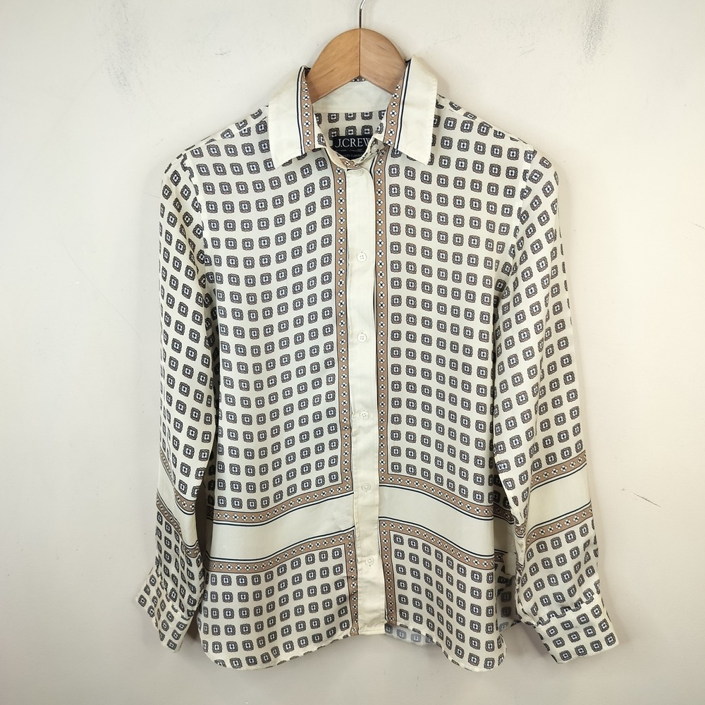 J.Crew Foulard Print Button Up Shirt Women 6 Jules Classic Fit Cream